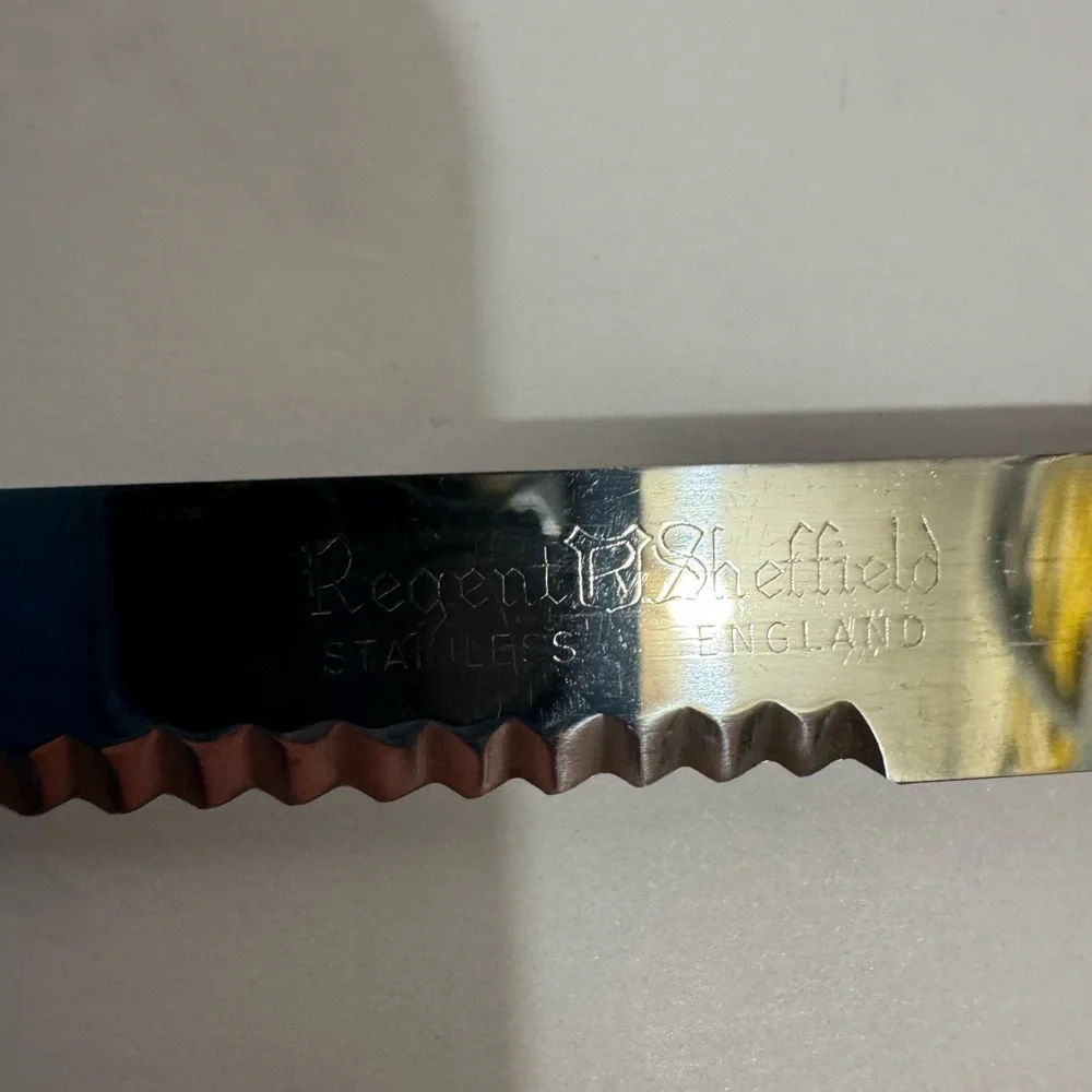 Serrated Knife Sheffield England Crown Crest Stainless Steel Resin Bone Set Of 6
